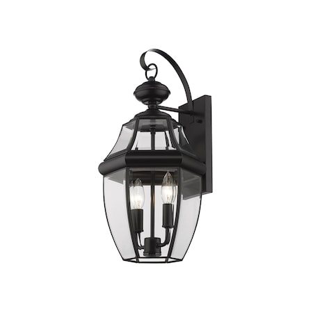 Z-Lite Westover 2 Light Outdoor Wall Sconce, Black & Clear Beveled 580M-BK